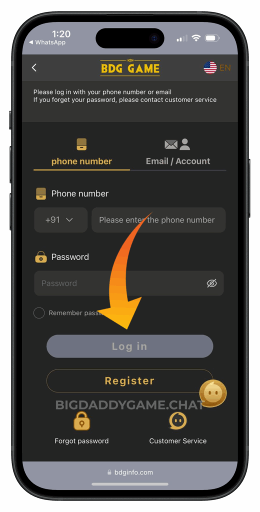 bigdaddygame-login-page
